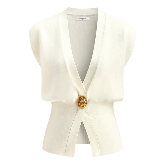 NEW White Sweater Vest with Gold Button Detail - roomy fit - Picture 1 of 1